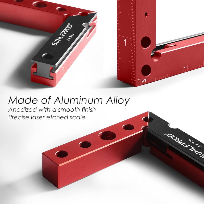 SUNLFPROD Mini Square Woodworking Center Finder 90 Degree Small Square Measuring Tool Woodworking Center Marking Tool Aluminum (Red-Gray) - Image 2